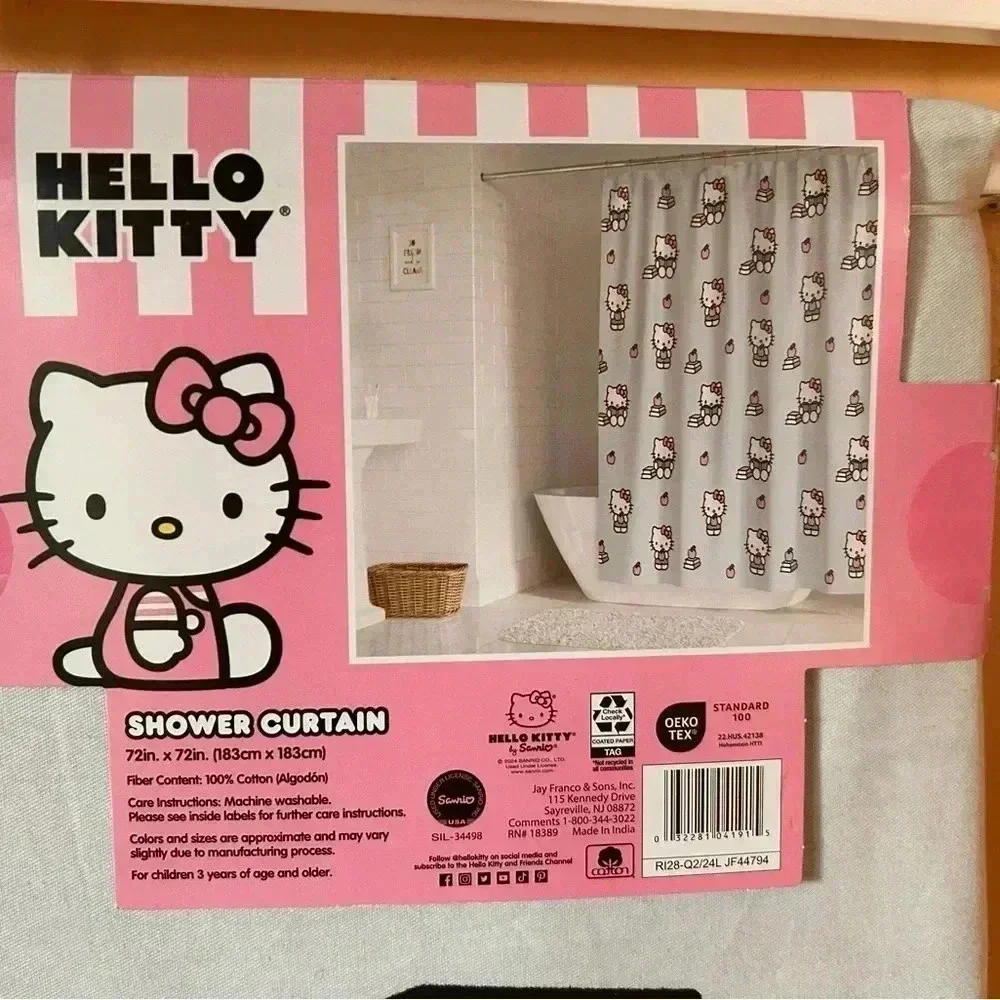 HELLO KITTY SHOWER CURTAIN BY SANRIO 100% COTTON